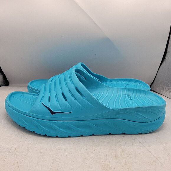 Hoka One One Mens Size 14 Aqua Blue Recovery Slide Sandals Lightweight Cushioned - Picture 11 of 12